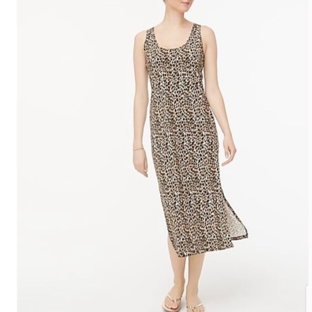J.Crew Leopard Print Midi Dress XXS Sleeveless Cotton Fitted Casual Summer Dress